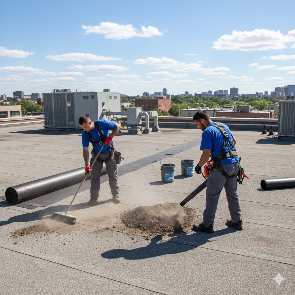 Preparación de la superficie de una cubierta plana antes de la impermeabilización